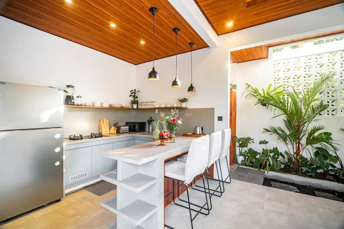 Kitchen and dining area at Aung Villa, Ubud
